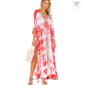 Farrah Maxi Caftan in White and Neon Pink